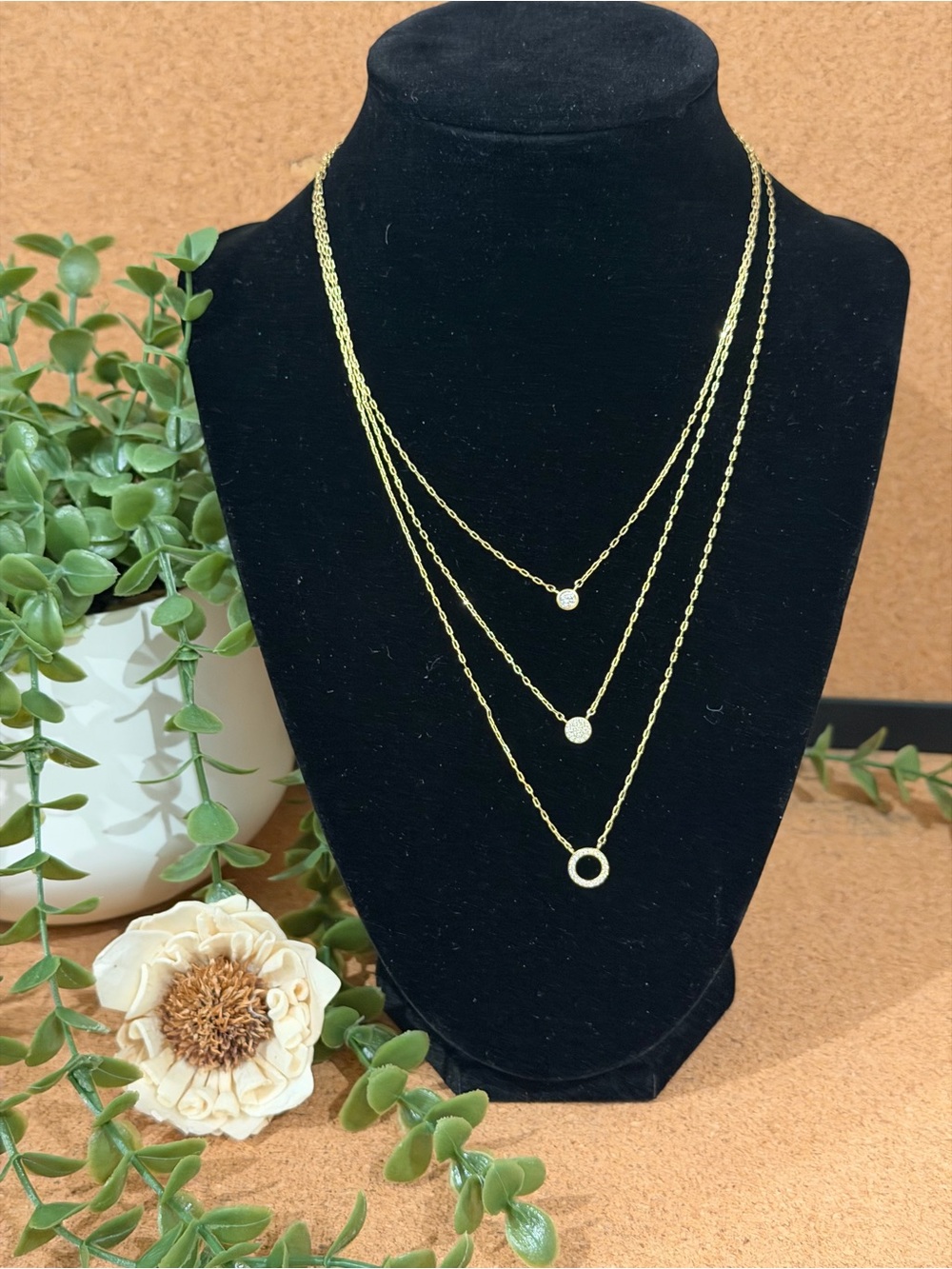 Mia Sarine Fine Layered Plated Gold-Tone Circle Zirconia Pendant Necklace